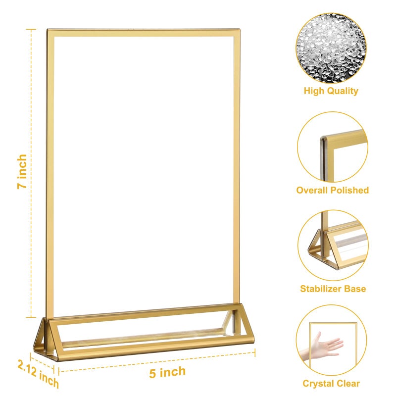 EHWINE 24 Pack Acrylic Sign Holder 5 x 7, Double Sided Gold Picture Frame Stand up Table Top Sign Holders, Clear Display Stand Menu Flyer Holder for Wedding Party - Image 4
